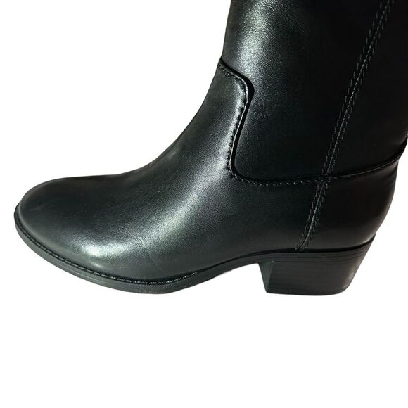 Alfani Bexleyy NEW Size 5 Black Leather Knee-High Riding Boots block heels - Picture 3 of 6